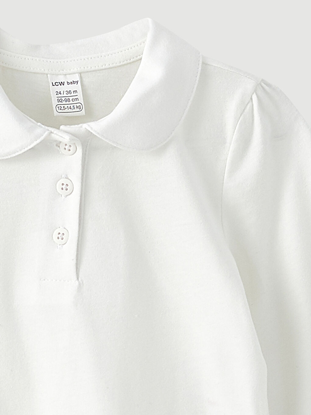 Ekru Polo Yaka Uzun Kollu Basic Pamuklu Kız Bebek Tişört-2