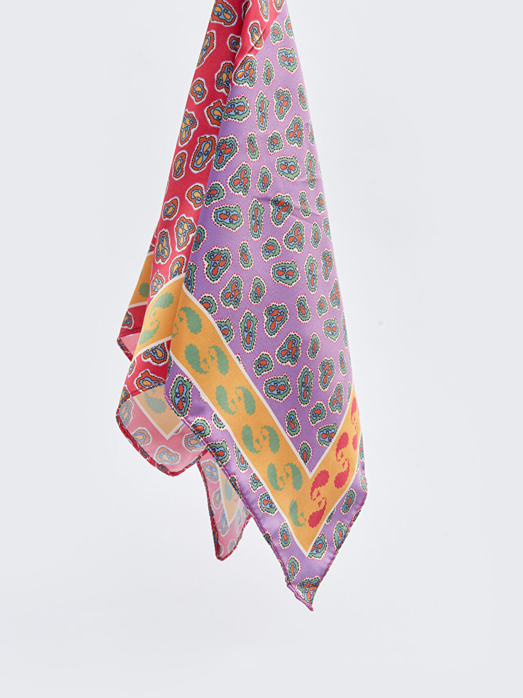 Fuşya Desenli Saten Kadın Bandana-5