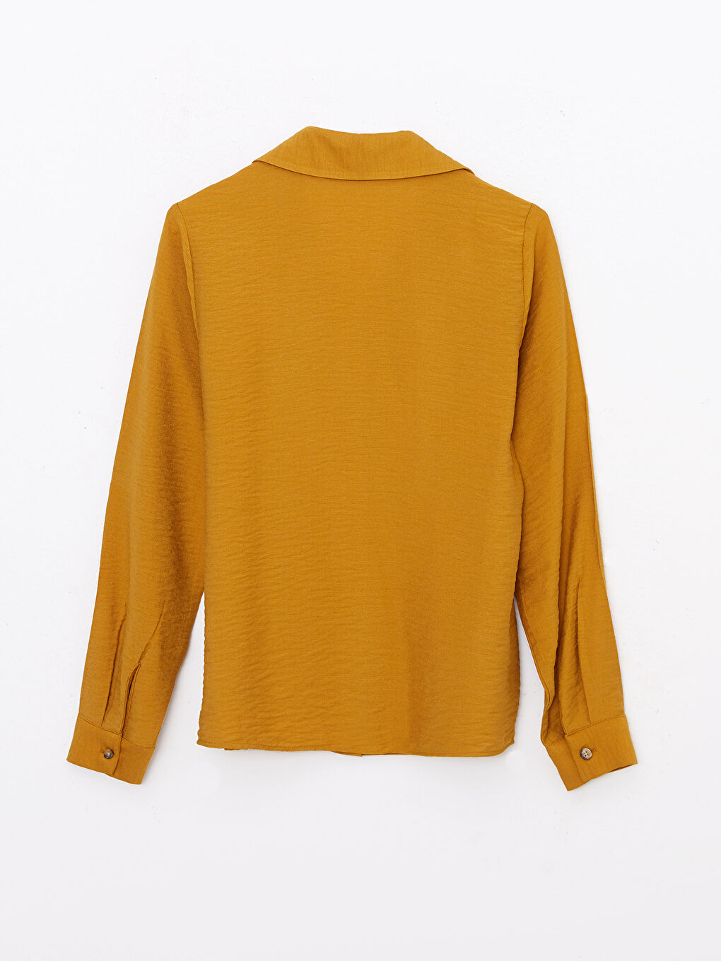 Sarı Gömlek Yaka Düz Uzun Kollu Kadın Bluz-6