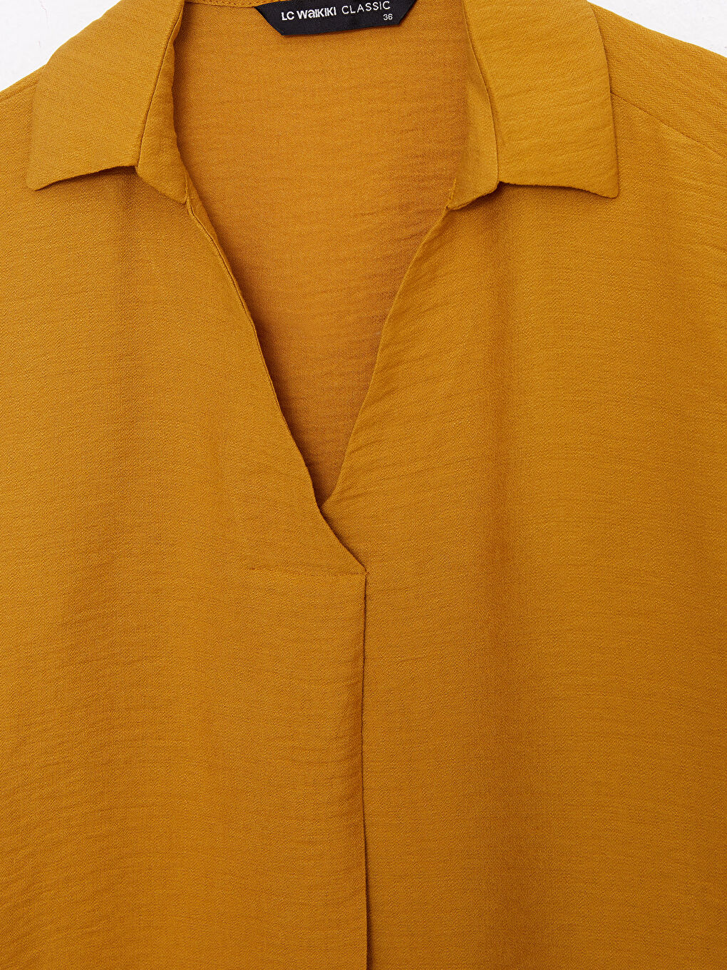 Sarı Gömlek Yaka Düz Uzun Kollu Kadın Bluz-7