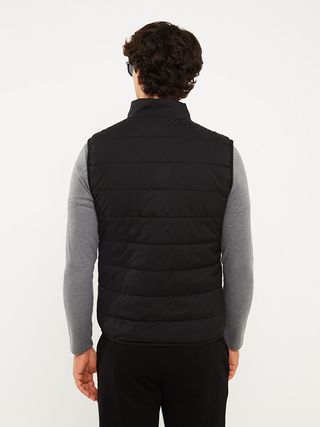 Siyah Standart Kalıp Dik Yaka Erkek Yelek-4