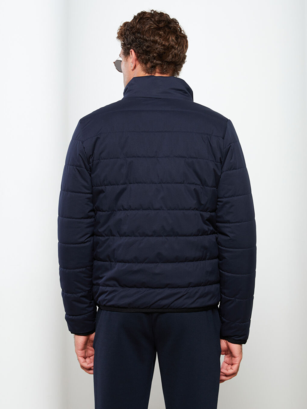 Lacivert Standart Kalıp Dik Yaka Erkek Şişme Mont-4