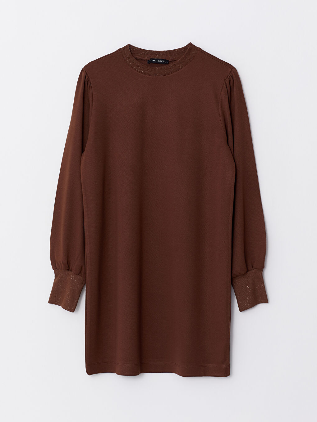 Kahverengi Bisiklet Yaka Düz Uzun Kollu Kadın Tunik-5