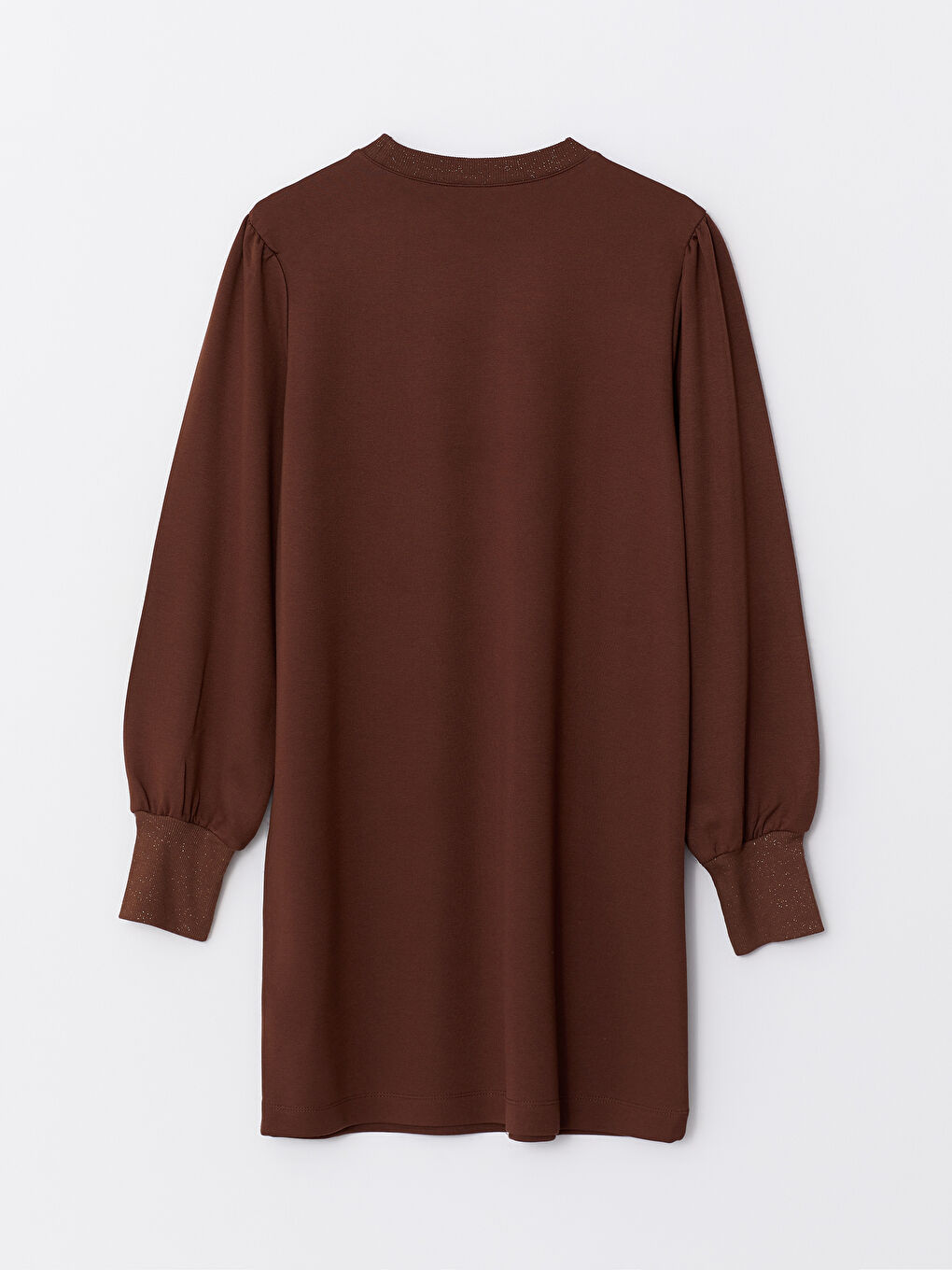 Kahverengi Bisiklet Yaka Düz Uzun Kollu Kadın Tunik-6