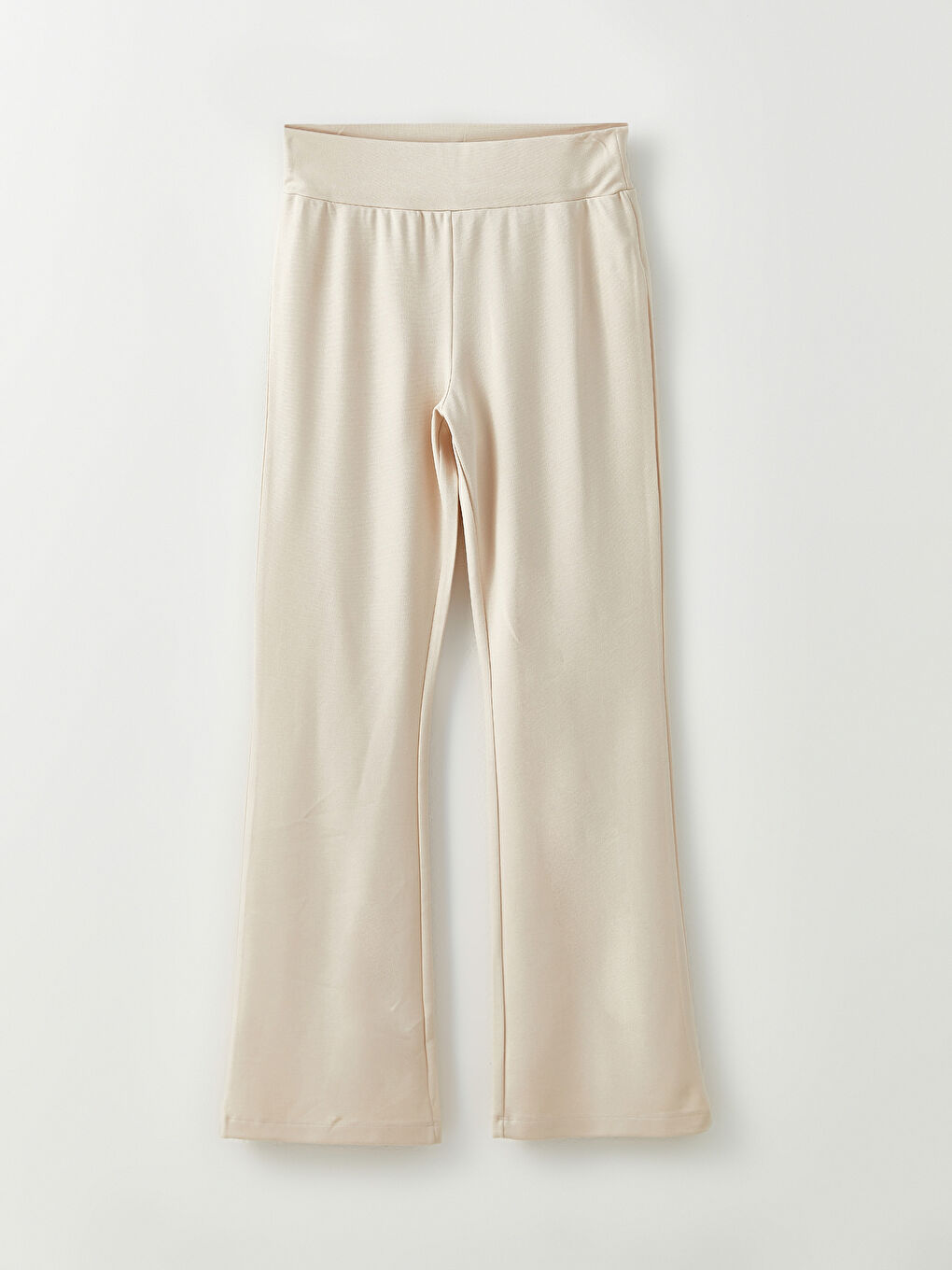 Bej Beli Lastikli Düz İspanyol Paça Kadın Eşofman Altı-5