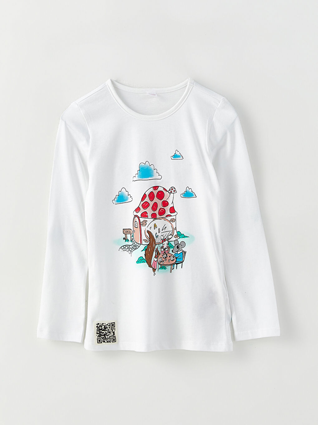 Beyaz Bisiklet Yaka Baskılı Uzun Kollu Kız Çocuk Pijama Takımı-5