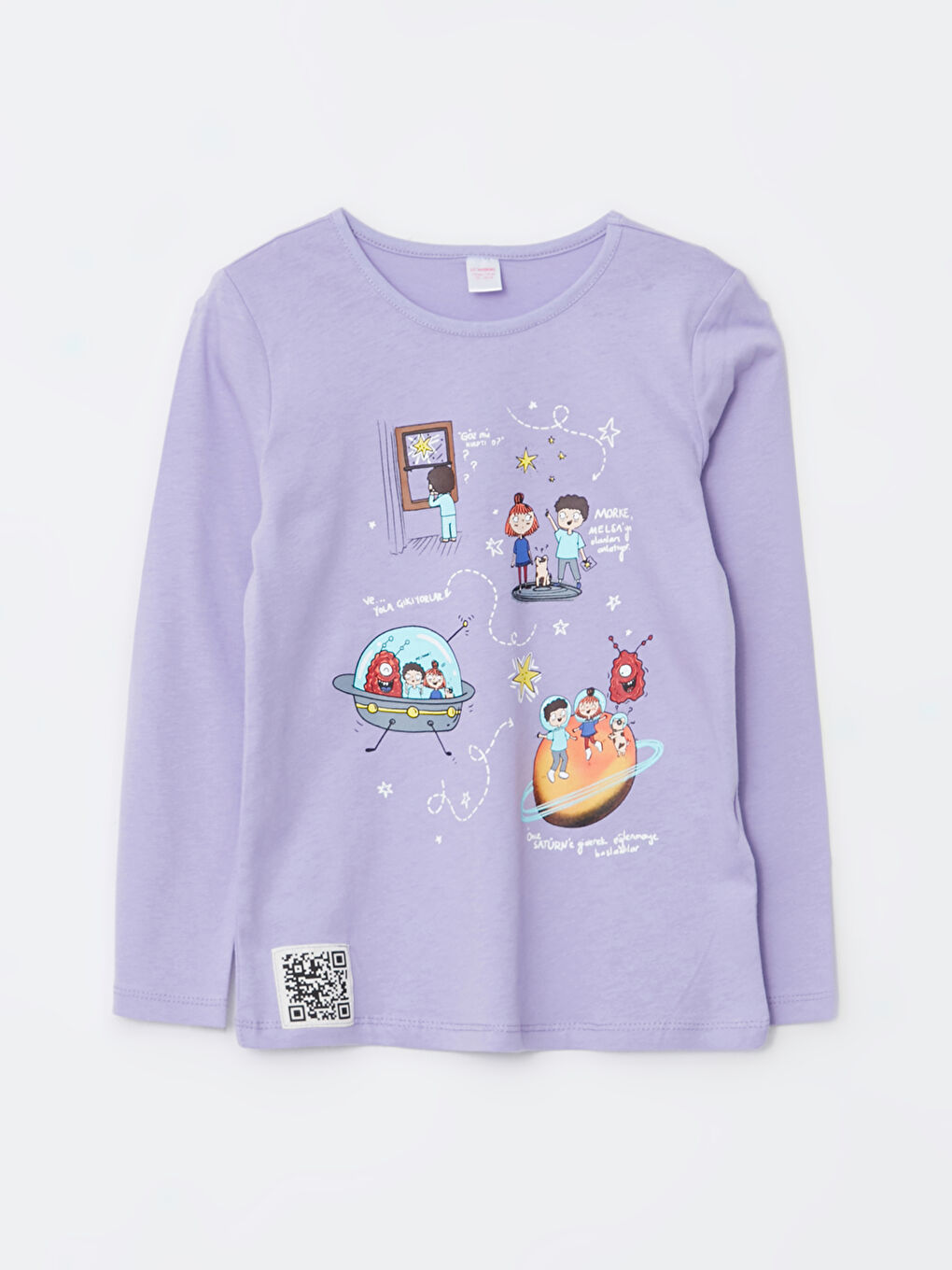 Lila Bisiklet Yaka Baskılı Uzun Kollu Kız Çocuk Pijama Takımı-4