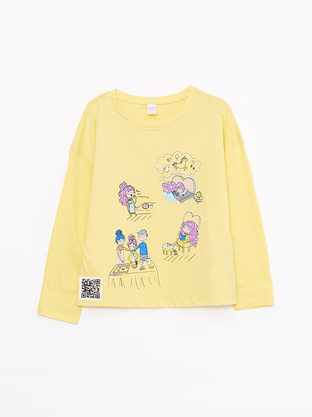 Sarı Bisiklet Yaka Baskılı Uzun Kollu Kız Çocuk Pijama Takımı-4