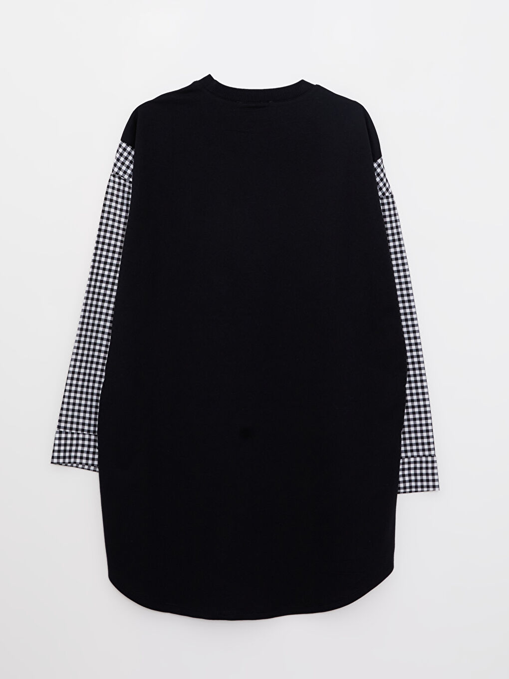 Siyah Bisiklet Yaka Ekose Uzun Kollu Oversize Kadın Sweatshirt Tunik-6