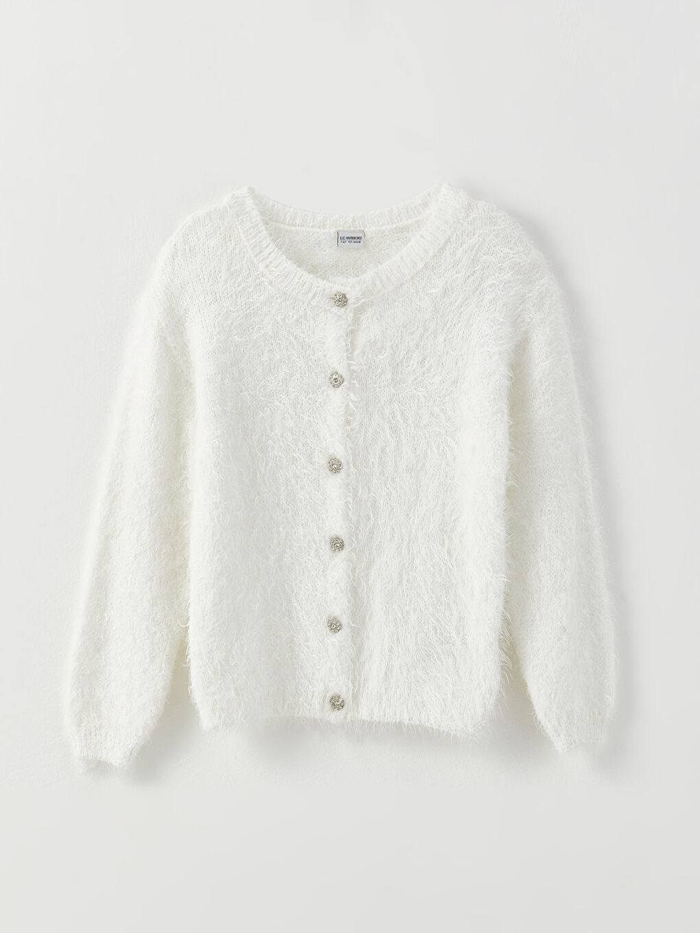 Ekru Bisiklet Yaka Basic Uzun Kollu Kız Çocuk Triko Hırka-2