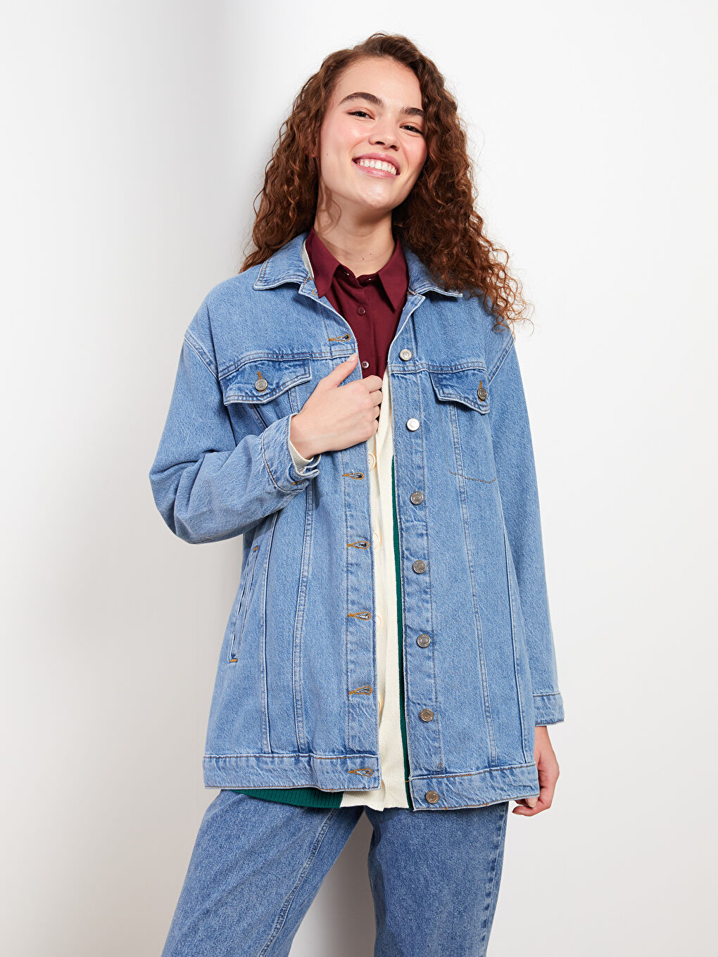 Shirt Neck Regular Long Sleeve Women's Rodeo Jean Jacket-1
