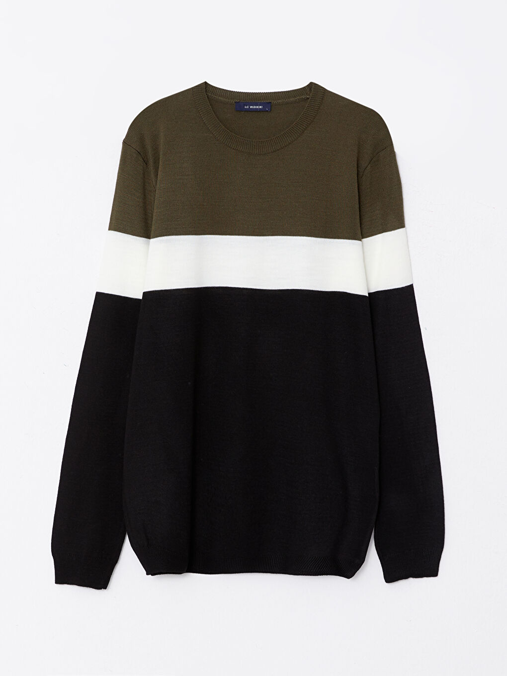 Crew Neck Long Sleeve Color Block Men's Knitwear Sweater-5