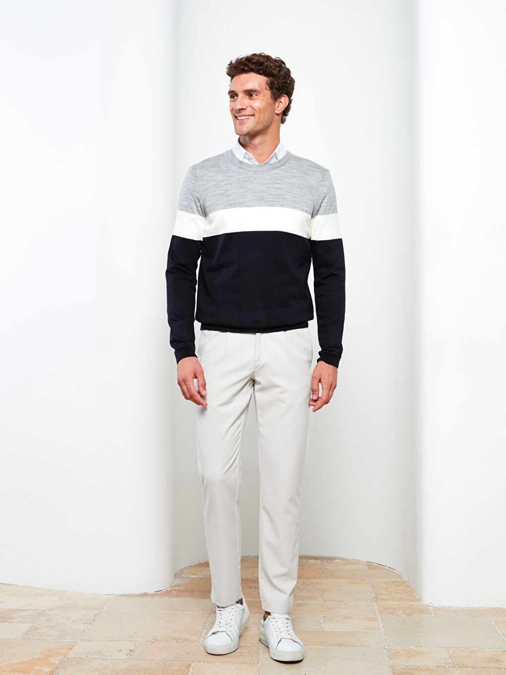 LCW ECO Rundhalsausschnitt Langarm Farbblock Herren Strickpullover -W2FO57Z8-SP7