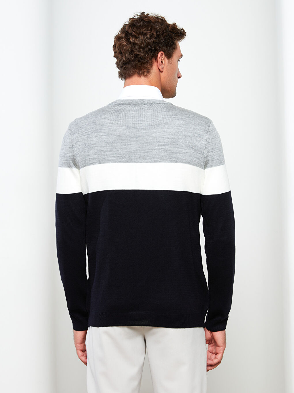 LCW ECO Rundhalsausschnitt Langarm Farbblock Herren Strickpullover -W2FO57Z8-SP7