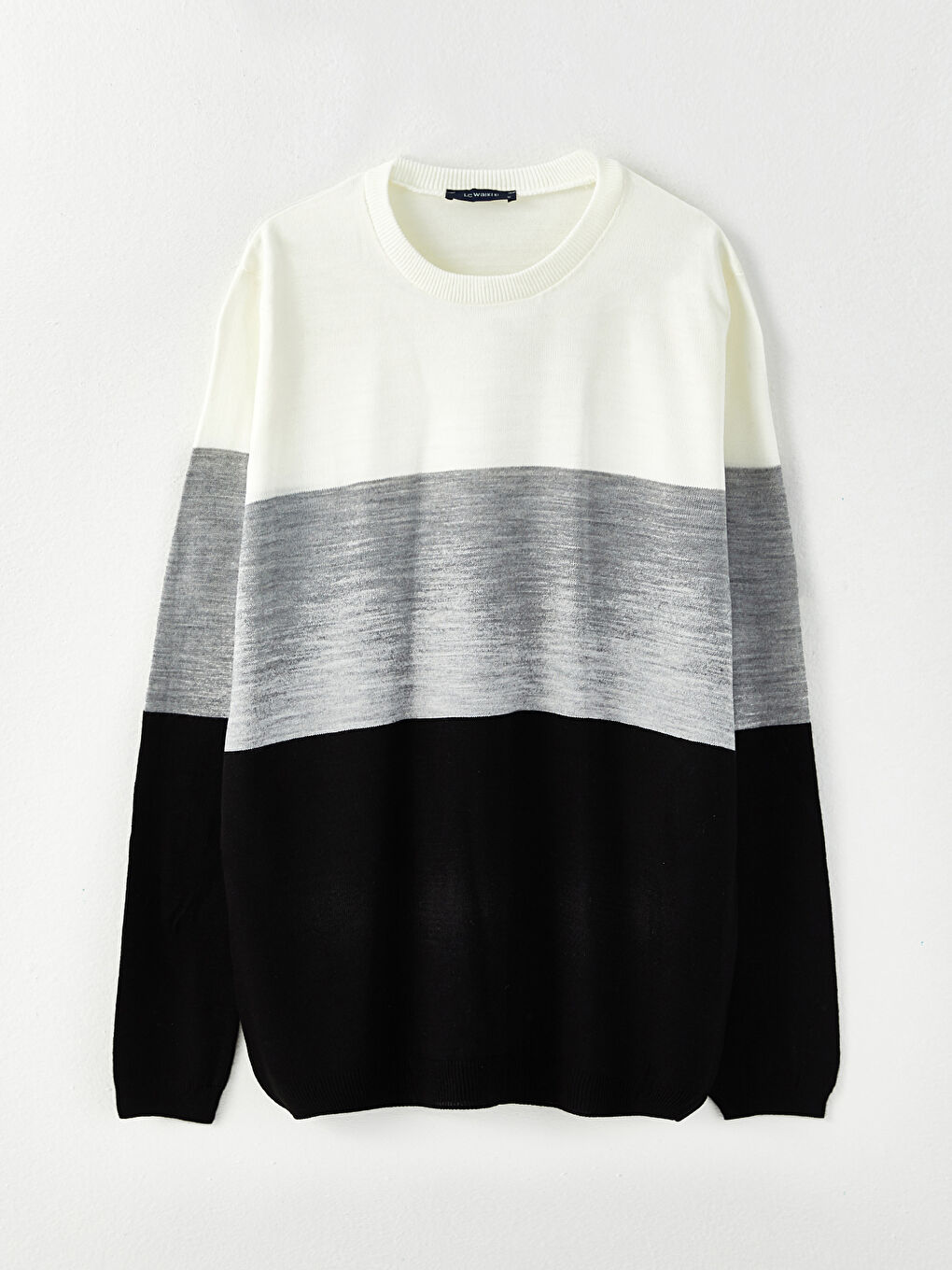 Gri Bisiklet Yaka Uzun Kollu Renk Bloklu Erkek Triko Kazak-5