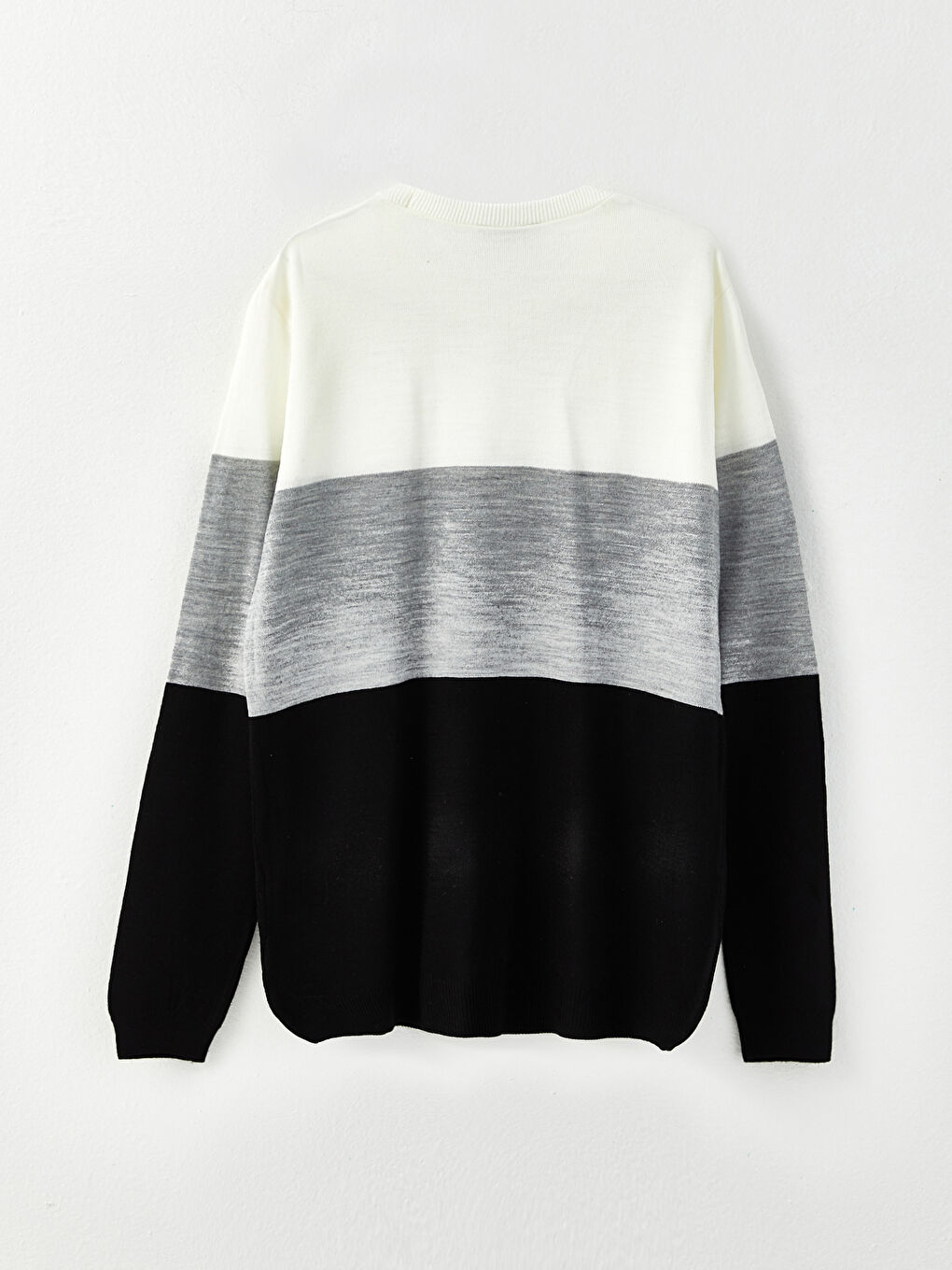 Gri Bisiklet Yaka Uzun Kollu Renk Bloklu Erkek Triko Kazak-6