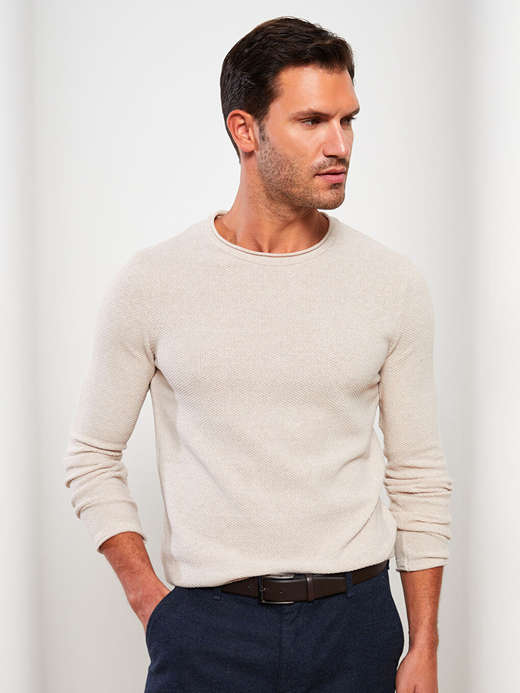 LCW ECO Crew Neck Long Sleeve Men's Tricot Sweater -W2FO60Z8-F10