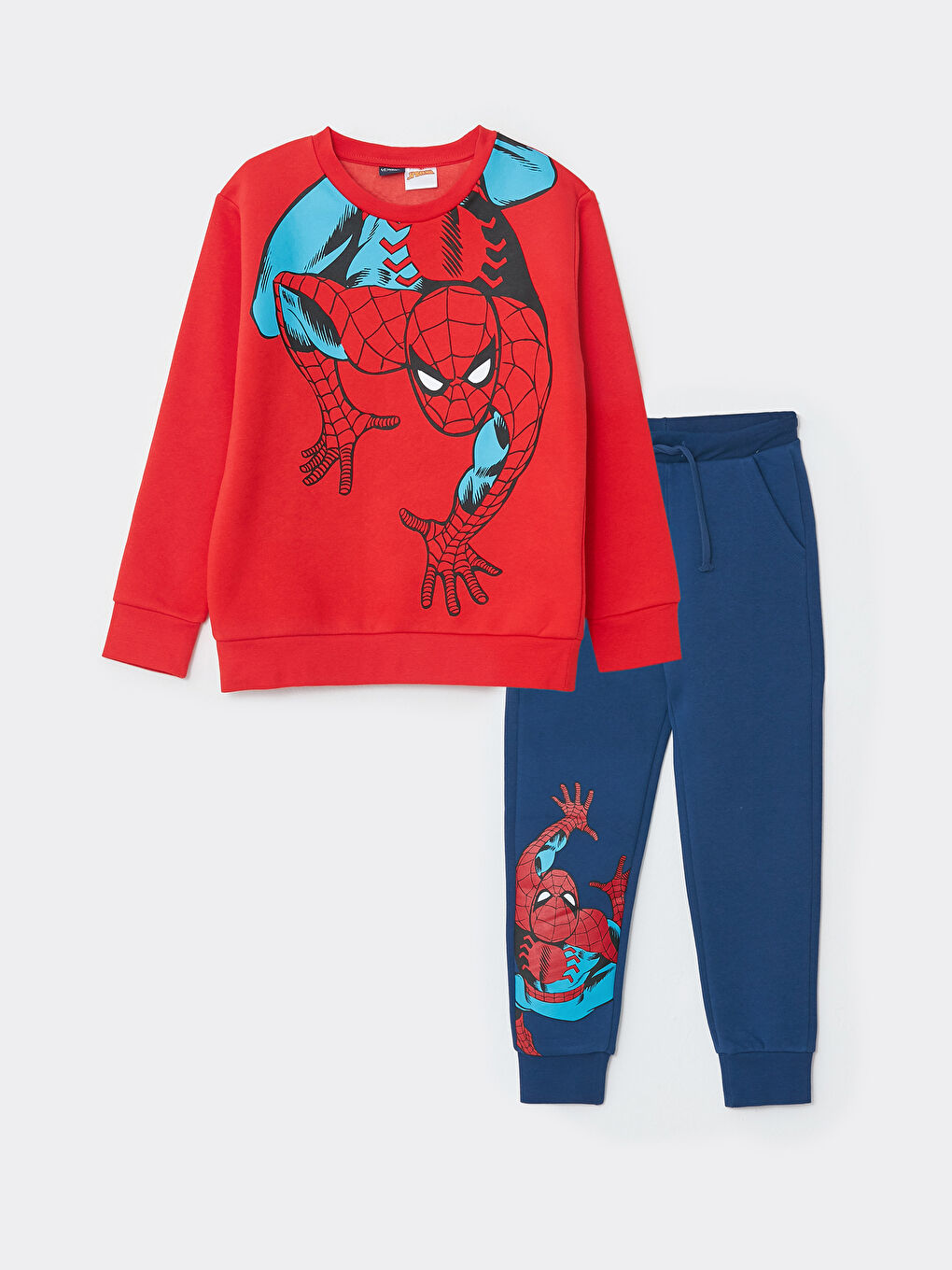 Kırmızı Bisiklet Yaka Spider-Man Baskılı Uzun Kollu Erkek Çocuk Sweatshirt ve Eşofman Altı