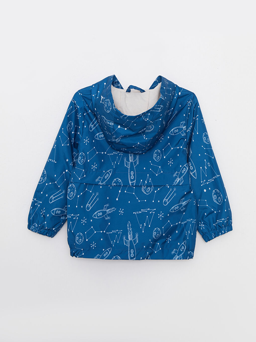 Mavi Kapüşonlu Uzun Kollu Baskılı Erkek Bebek Mont