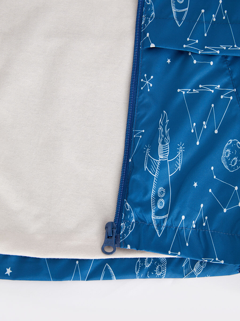 Mavi Kapüşonlu Uzun Kollu Baskılı Erkek Bebek Mont-3