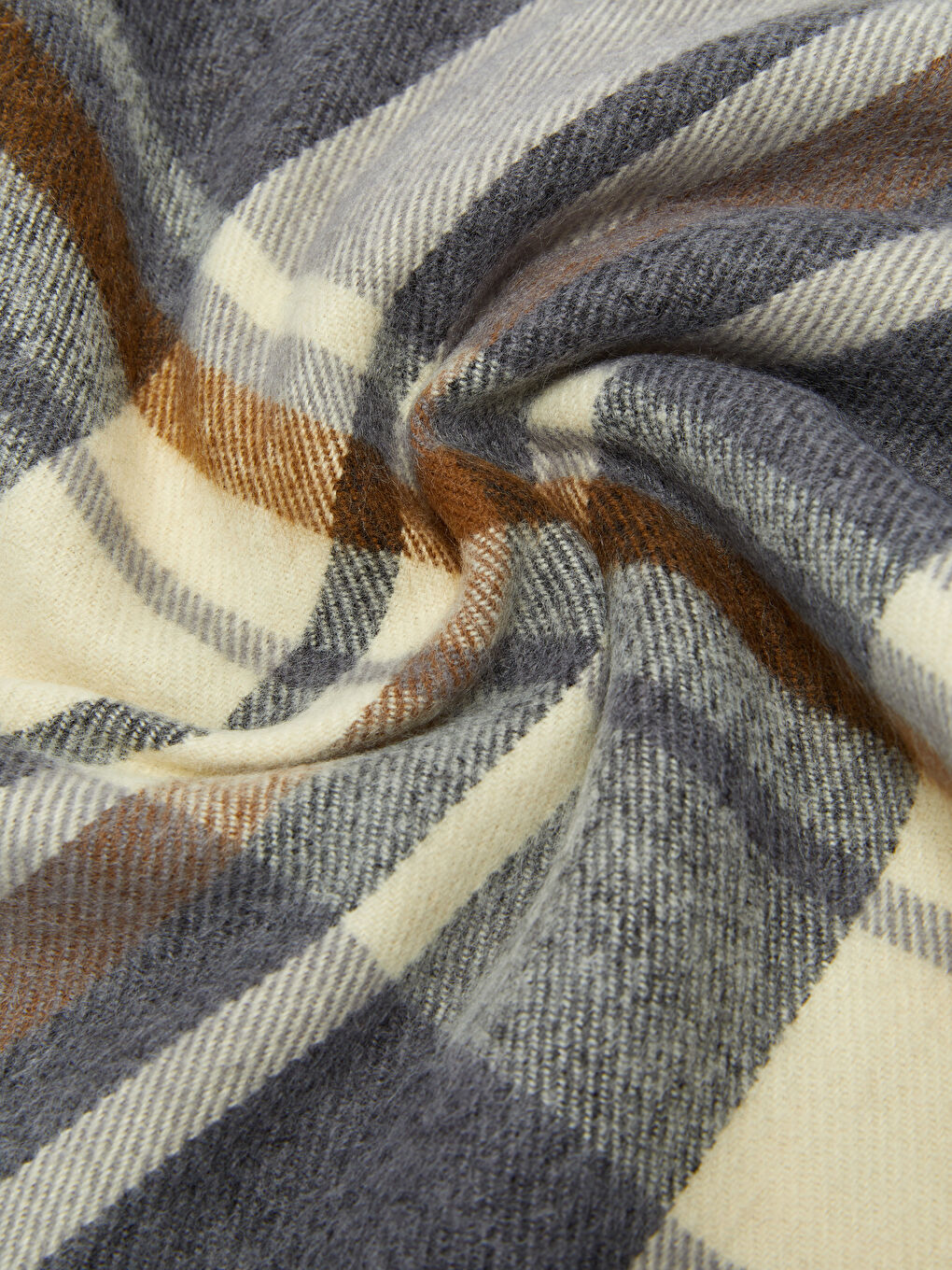 Bej Ekose Desenli Saçaklı Erkek Atkı-5