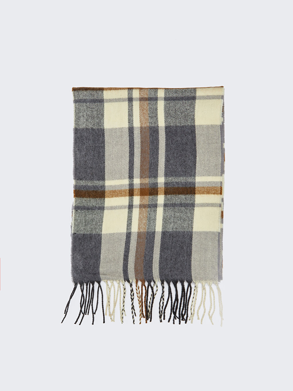 Bej Ekose Desenli Saçaklı Erkek Atkı-4