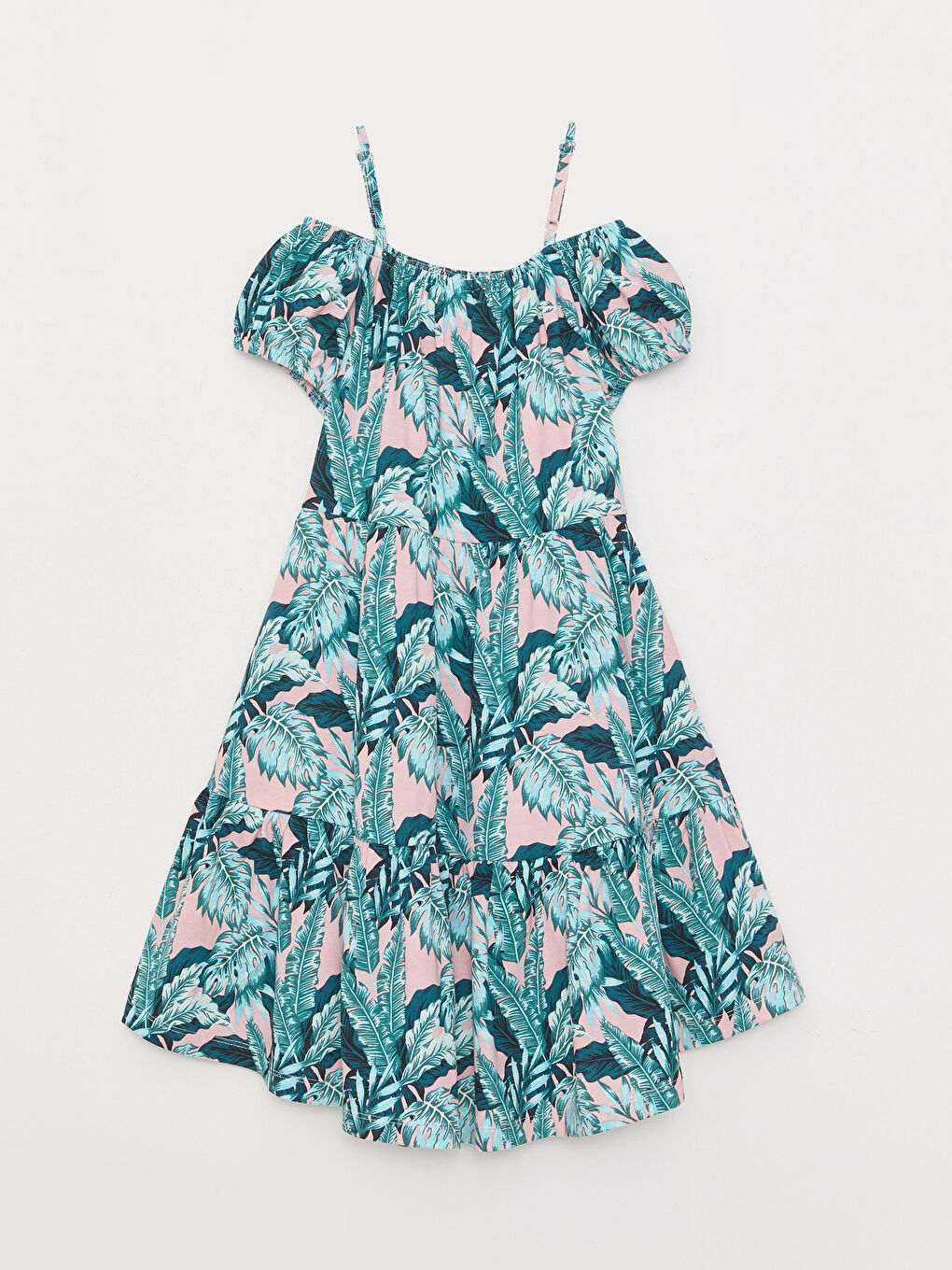 Boat Neck Patterned Short Sleeve Girls' Dress-1