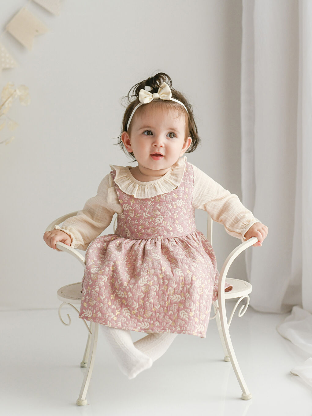 Pembe Bisiklet Yaka Kız Bebek Bluz ve Elbise 2'li Takım