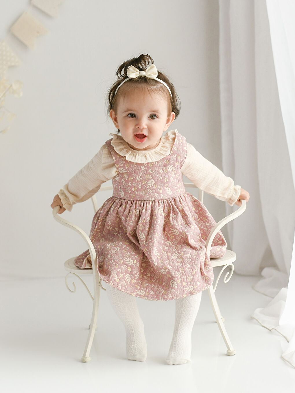 Pembe Bisiklet Yaka Kız Bebek Bluz ve Elbise 2'li Takım-2