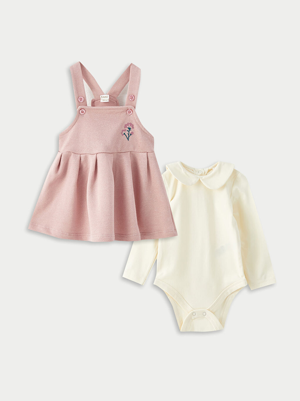 Pembe Nakış Detaylı Kız Bebek Salopet Elbise ve Çıtçıtlı Body 2'li-3