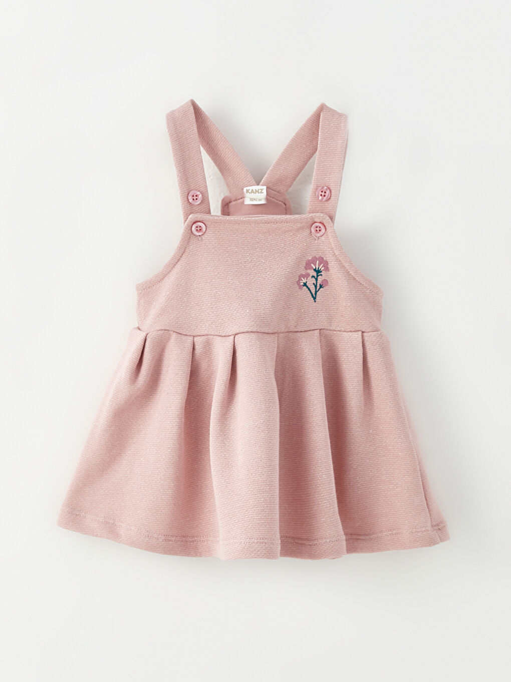 Pembe Nakış Detaylı Kız Bebek Salopet Elbise ve Çıtçıtlı Body 2'li-5