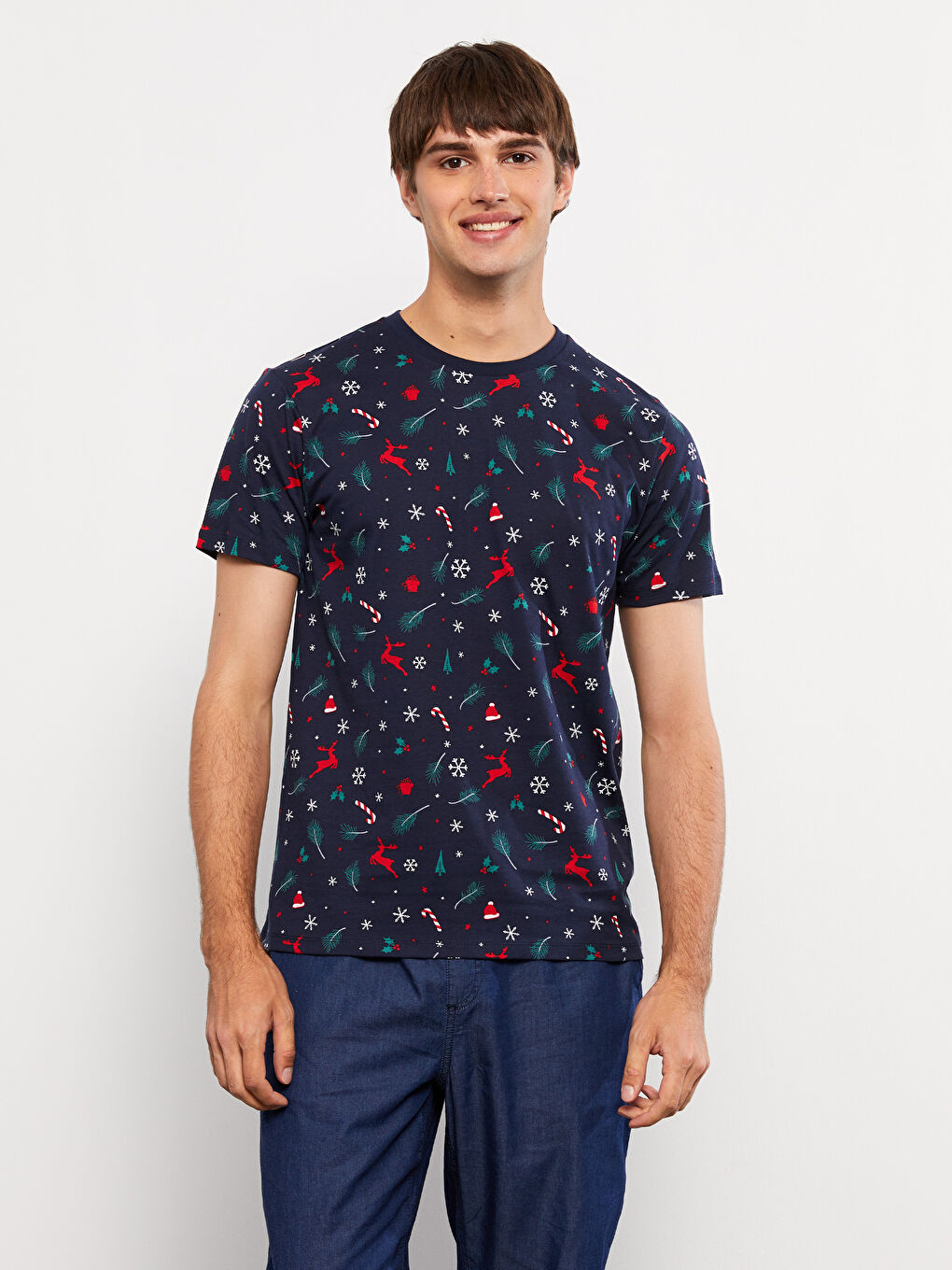 XSIDE Crew Neck Short Sleeve Christmas Themed Jersey Men's T-Shirt -W2FP04Z8-HRC