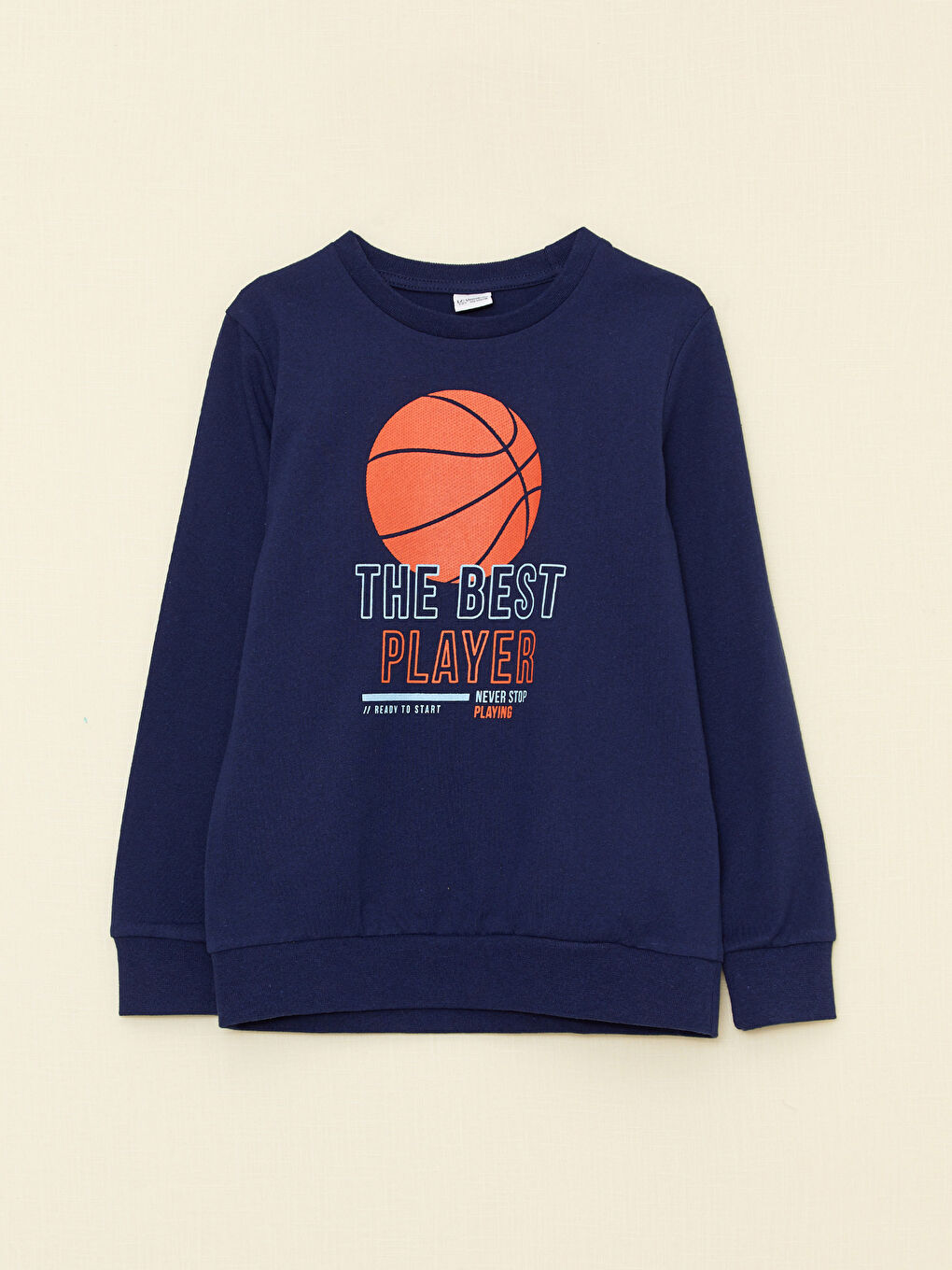 Lacivert Bisiklet Yaka Baskılı Uzun Kollu Erkek Çocuk Tişört