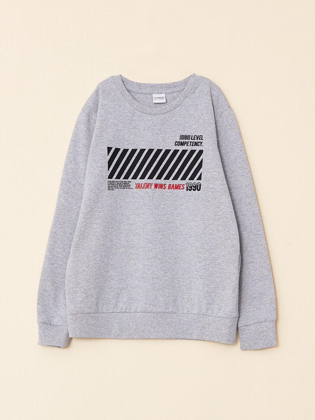 Gri Bisiklet Yaka Baskılı Uzun Kollu Erkek Çocuk Tişört