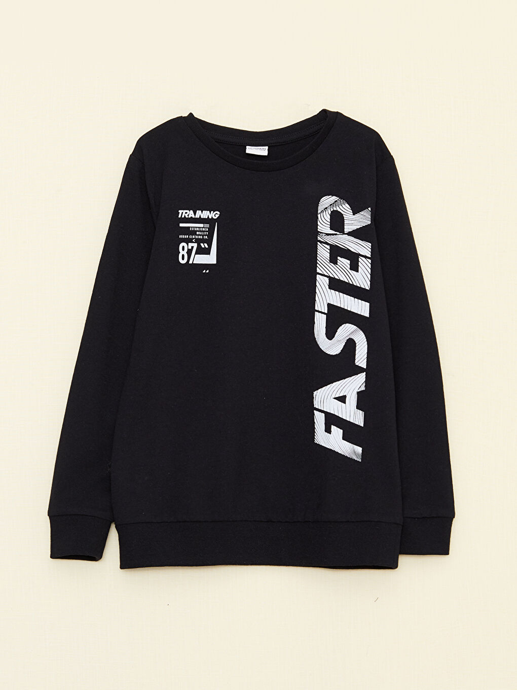 Siyah Bisiklet Yaka Baskılı Uzun Kollu Erkek Çocuk Tişört