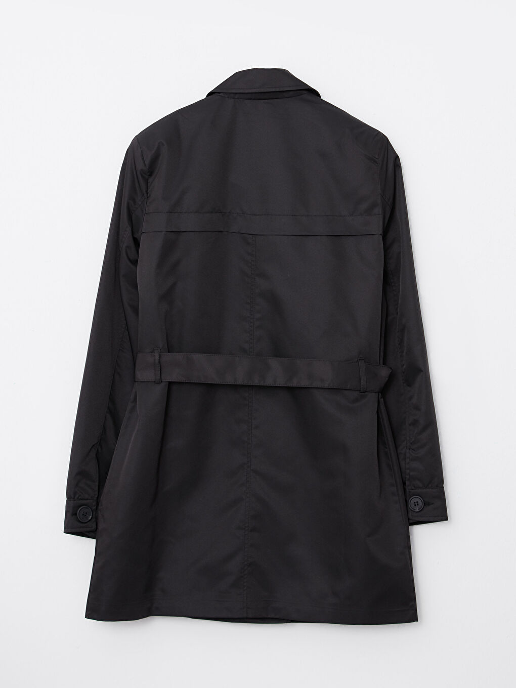 Siyah Ceket Yaka Düz Uzun Kollu Kadın Trençkot-7