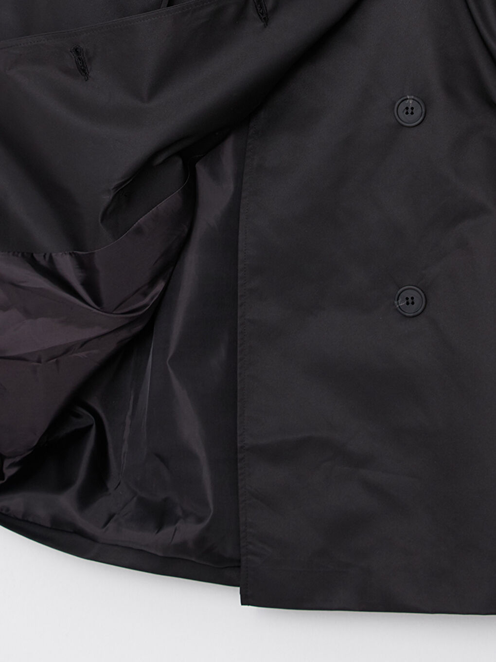 Siyah Ceket Yaka Düz Uzun Kollu Kadın Trençkot-8