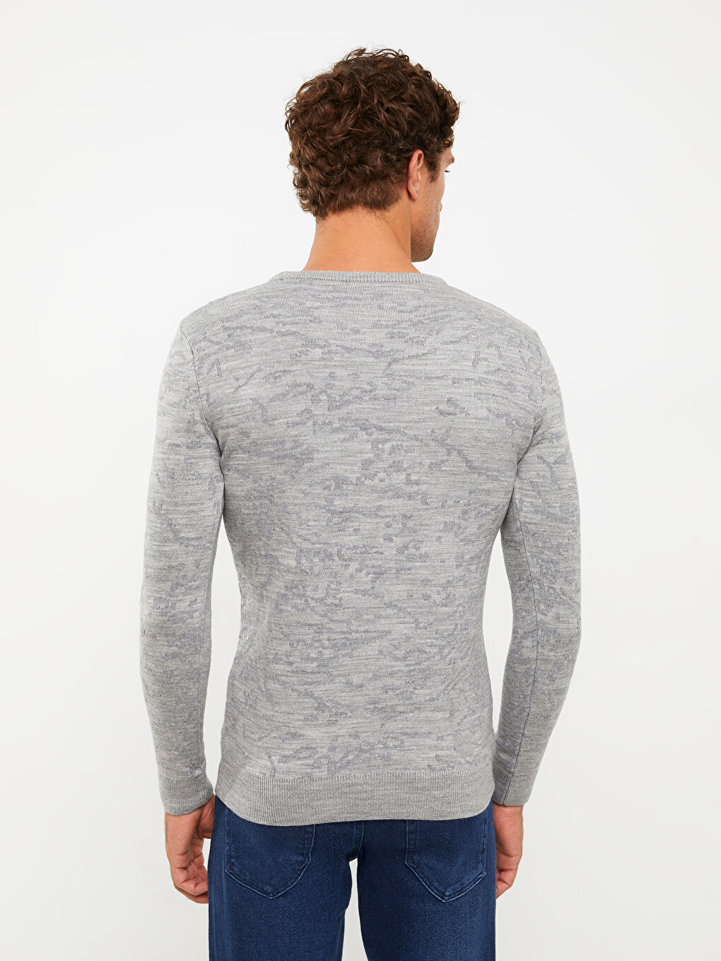 Crew Neck Long Sleeve Patterned Men's Knitwear Sweater-3
