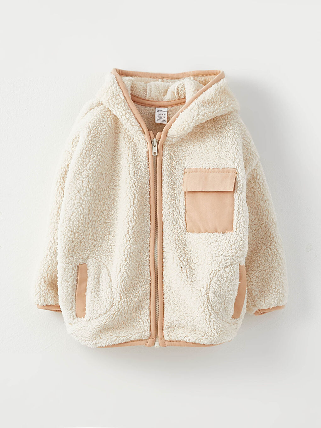 Bej Kapüşonlu Uzun Kollu Erkek Bebek Fermuarlı Sweatshirt-4