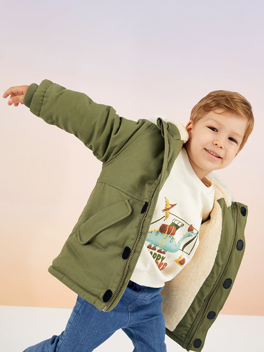 Сәби ұлдарға арналған дөңгелек жағалы ұзын жең принтті свитшот-2