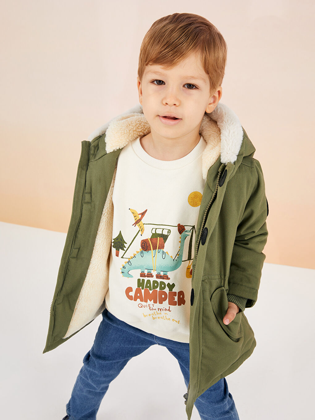 Сәби ұлдарға арналған дөңгелек жағалы ұзын жең принтті свитшот-1