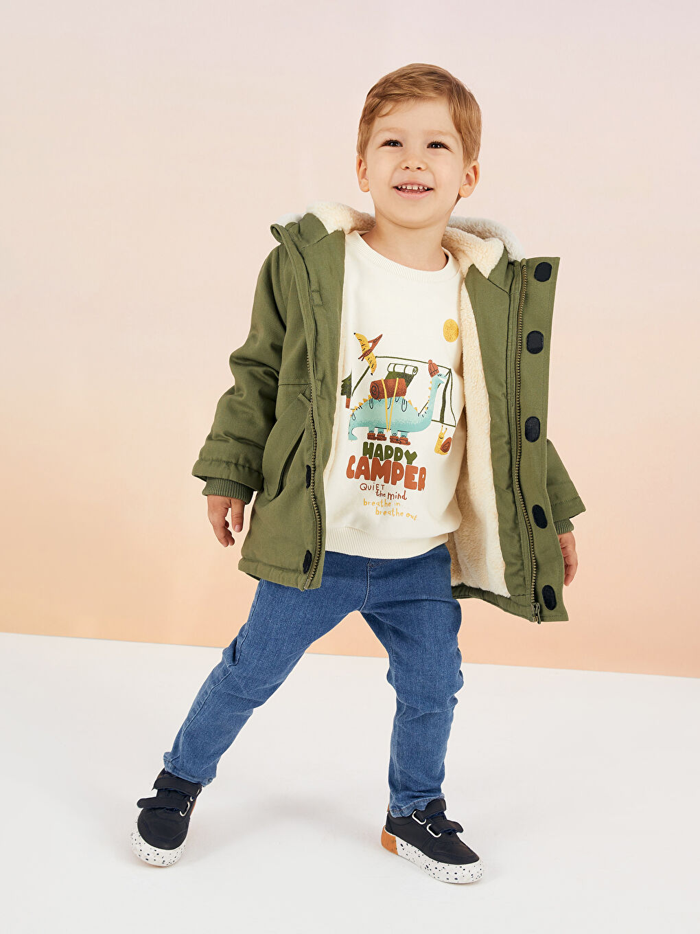 Сәби ұлдарға арналған дөңгелек жағалы ұзын жең принтті свитшот