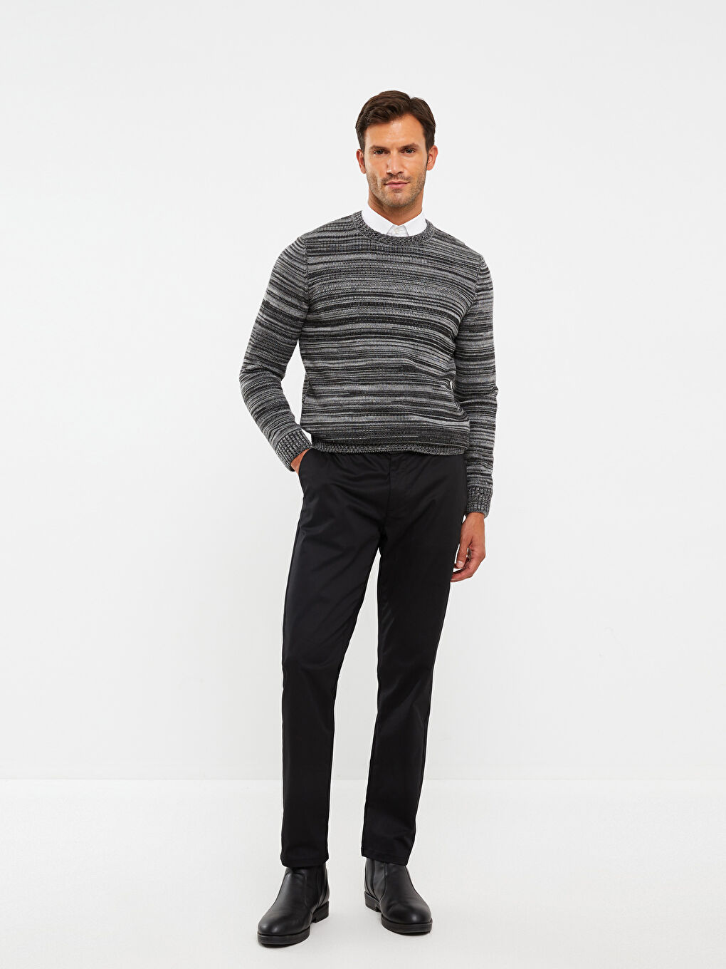 Crew Neck Long Sleeve Patterned Men's Knitwear Sweater