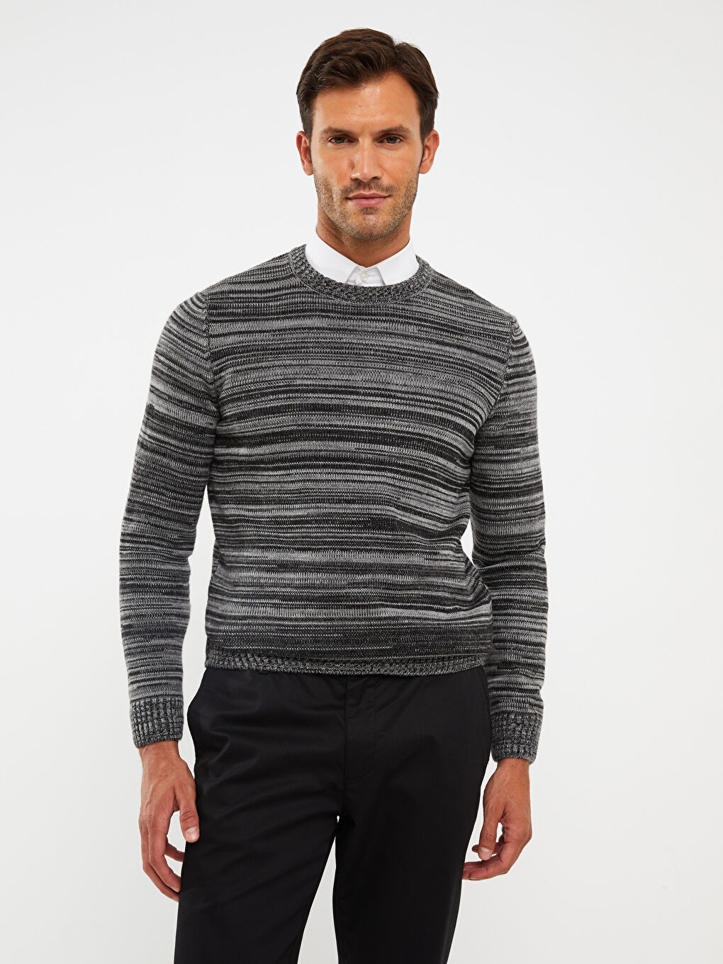 Crew Neck Long Sleeve Patterned Men's Knitwear Sweater-1