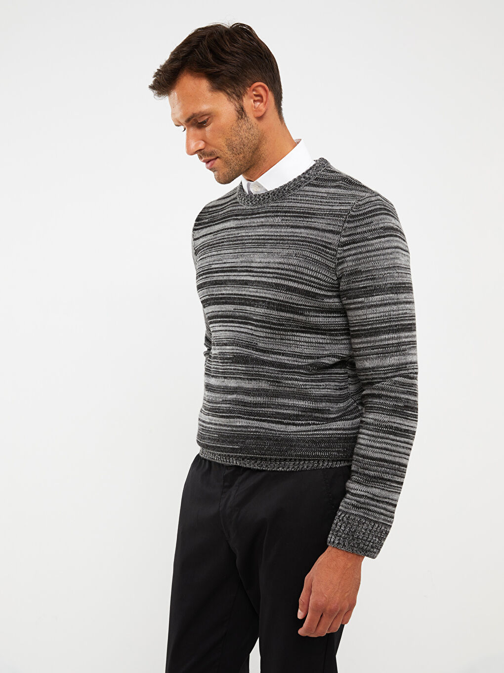 Crew Neck Long Sleeve Patterned Men's Knitwear Sweater-2