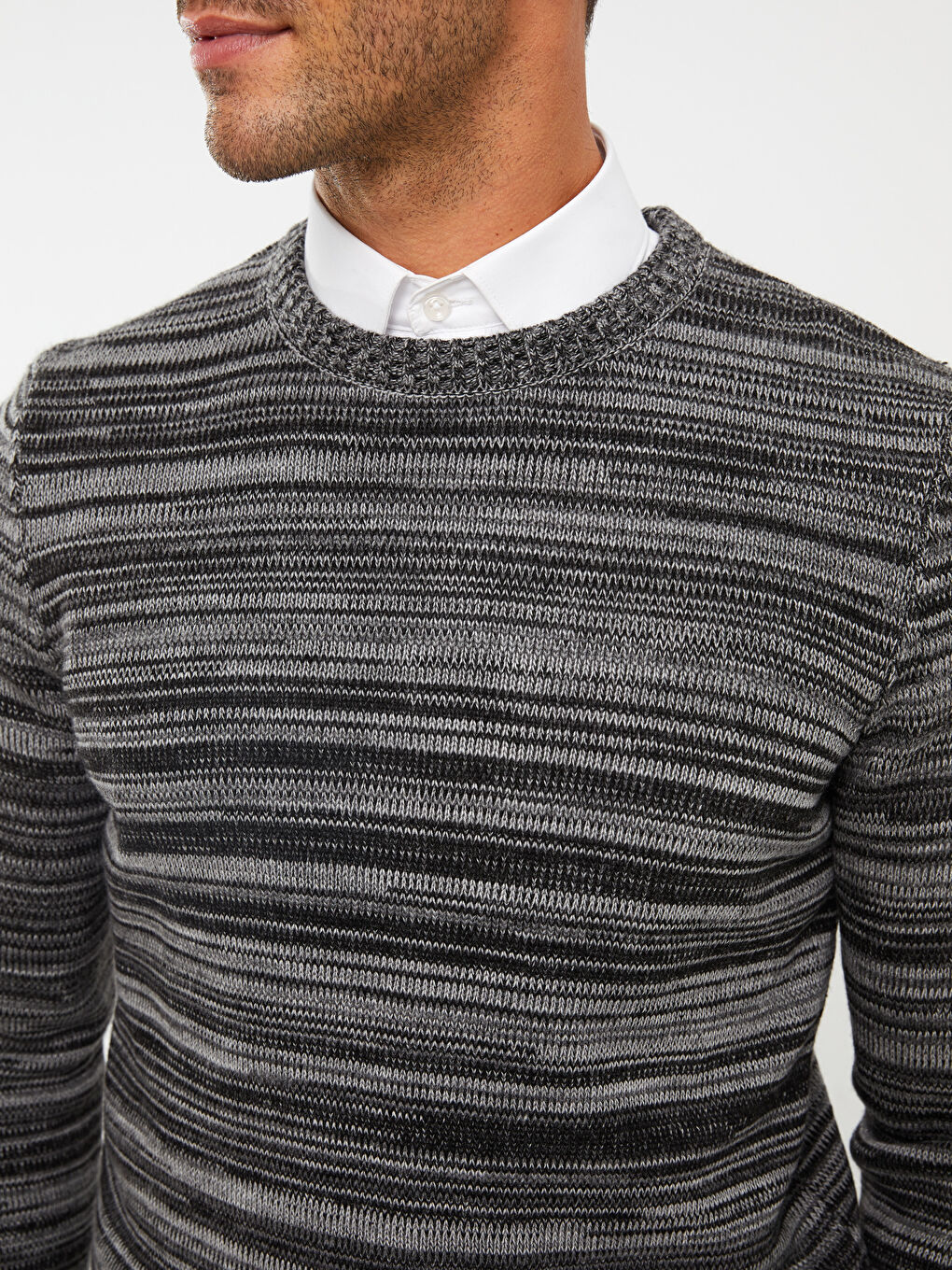 Crew Neck Long Sleeve Patterned Men's Knitwear Sweater-3