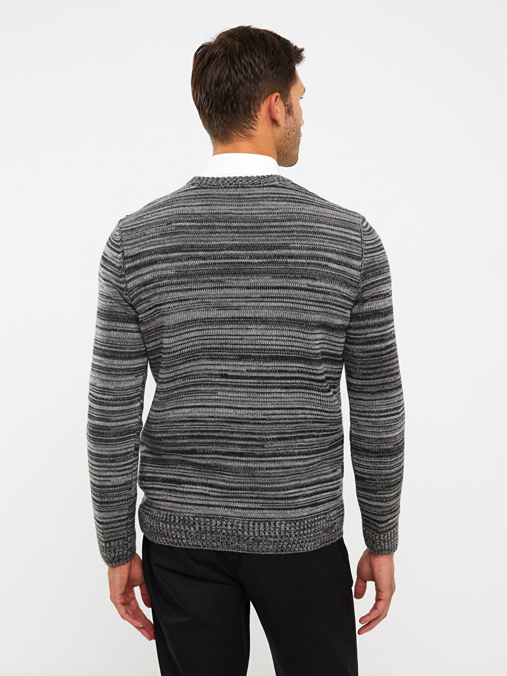 Crew Neck Long Sleeve Patterned Men's Knitwear Sweater-4