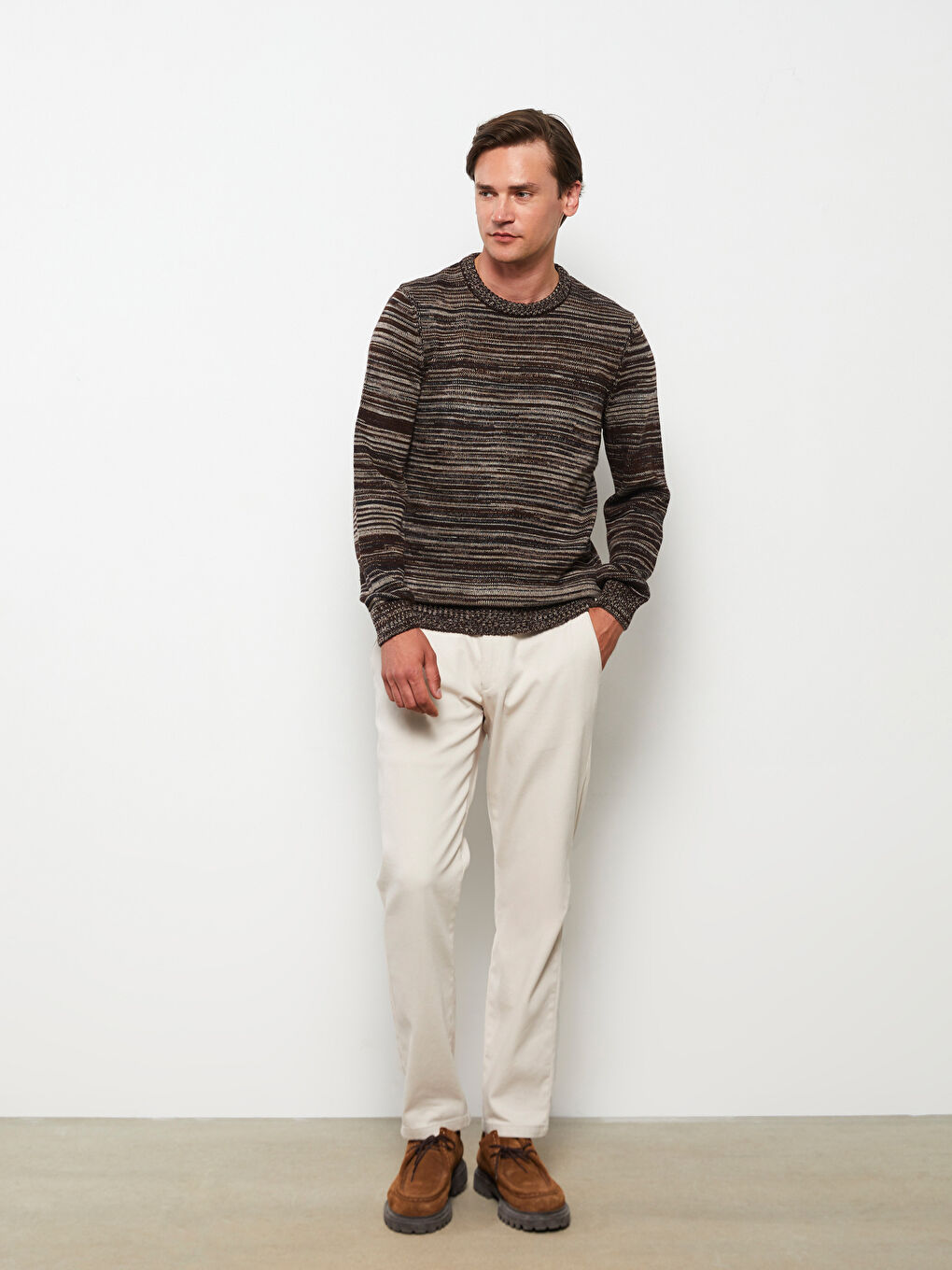 Crew Neck Long Sleeve Patterned Men's Knitwear Sweater-1