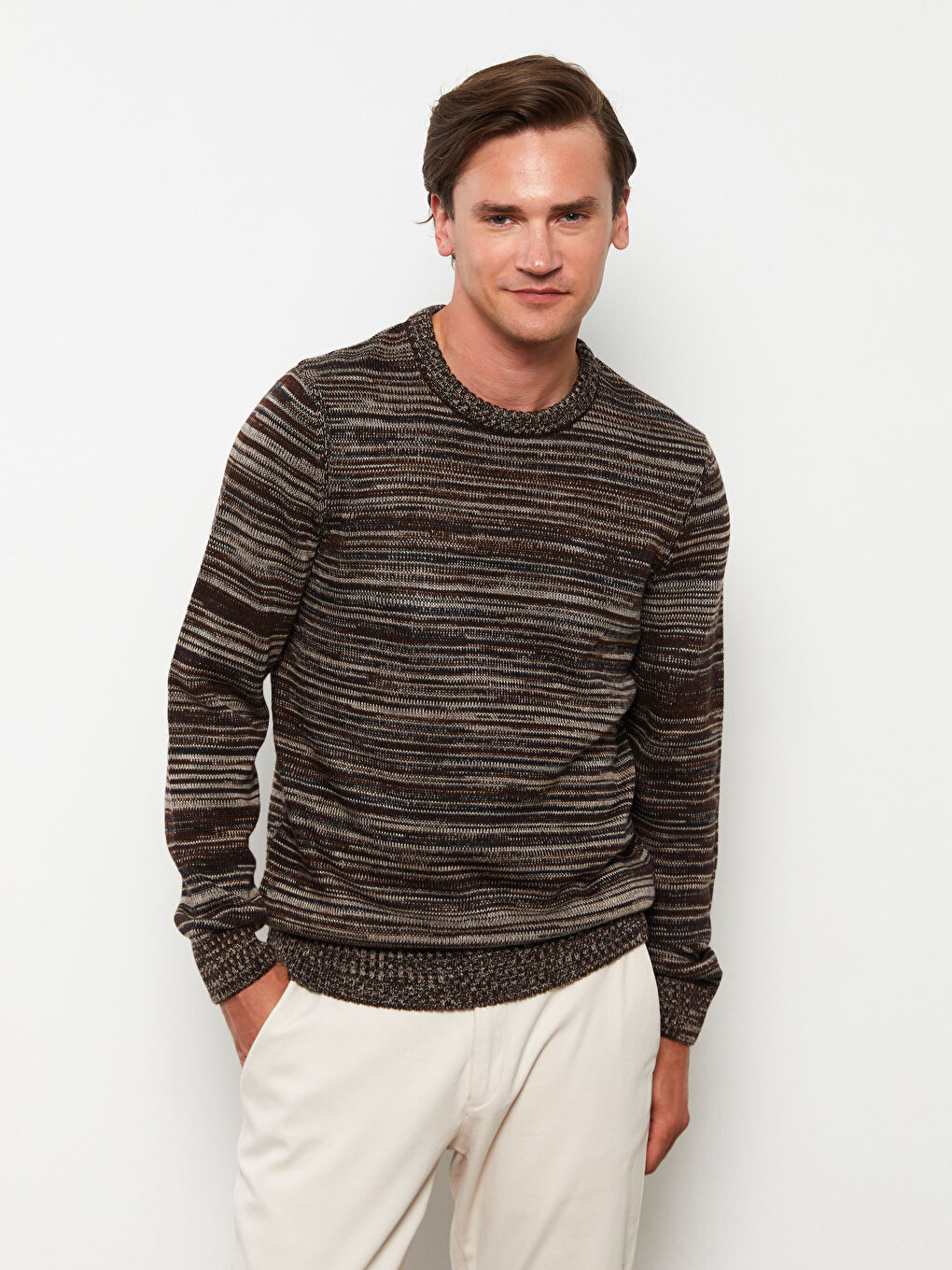 Crew Neck Long Sleeve Patterned Men's Knitwear Sweater-2