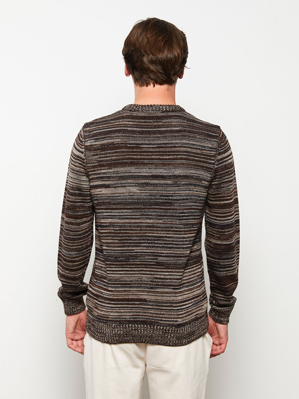 Crew Neck Long Sleeve Patterned Men's Knitwear Sweater-4